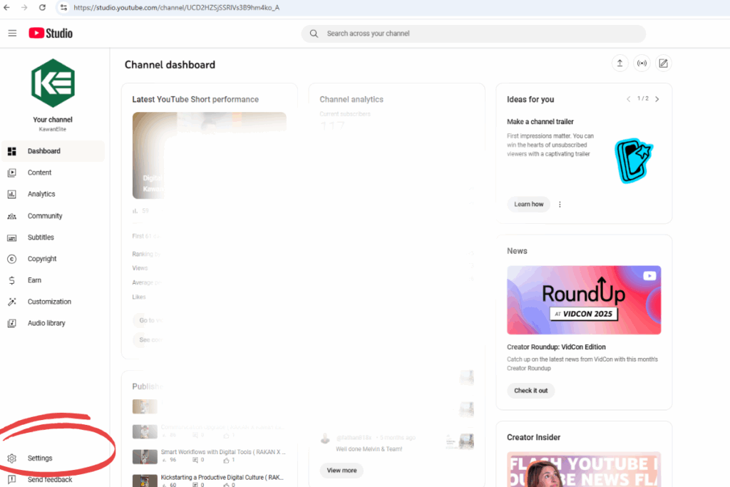 youtube channel access settings in youtube studio