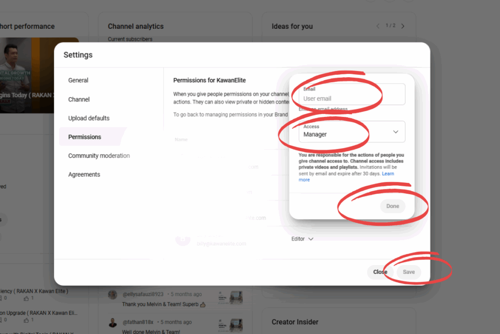 youtube studio permissions manager role